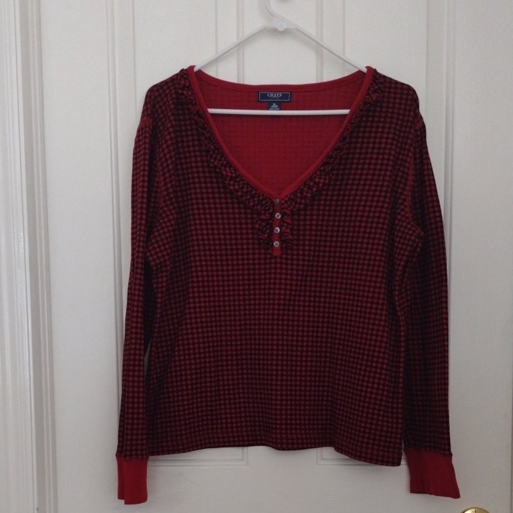 Chaps Red and Black Checkered Long Sleeve Top XL